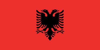 Red flag with a black double-headed eagle in the center.