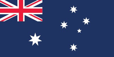 The image shows the national flag of Australia, featuring the Union Jack, a large white seven-pointed star, and five smaller white stars on a blue field.