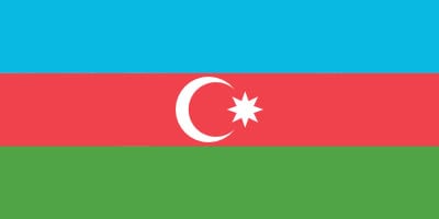 Flag of Azerbaijan with horizontal blue, red, and green stripes; a white crescent and an eight-pointed star are centered on the red stripe.