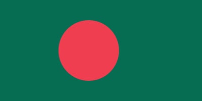 The flag of Bangladesh, featuring a red circle slightly off-center on a green field.