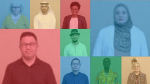 A collage of ten diverse individuals, each in a color-tinted square. They wear different styles, including casual, formal, and traditional attire.