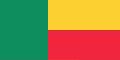 Flag of Benin with three horizontal sections: green on the left, yellow on top right, and red on the bottom right.