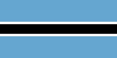 Flag of Botswana: horizontal light blue background with a black stripe in the center, bordered by thin white lines.