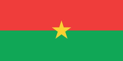 Flag of Burkina Faso with a horizontal red stripe on top, a green stripe below, and a yellow five-pointed star in the center.