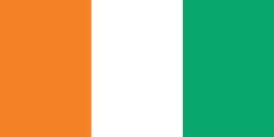 Flag of Ivory Coast with three vertical stripes: orange on the left, white in the center, and green on the right.