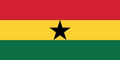 The flag of Ghana with red, yellow, and green horizontal stripes and a black star in the center of the yellow stripe.