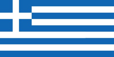 Flag of Greece with nine horizontal blue and white stripes and a white cross on a blue square in the top left corner.