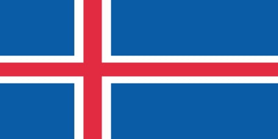 Flag of Iceland with a red cross outlined in white on a blue field.
