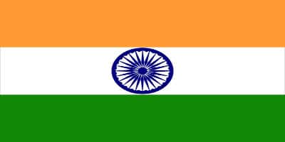 Flag of India with three horizontal stripes: saffron, white with a blue Ashoka Chakra, and green.