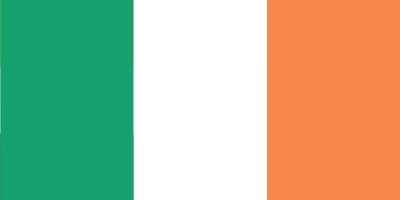 The image shows the national flag of Ireland, consisting of three vertical stripes: green on the left, white in the center, and orange on the right.