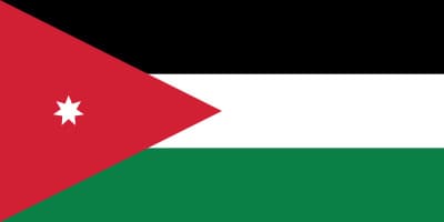 Flag of Jordan with horizontal black, white, and green stripes and a red triangle on the hoist side featuring a white seven-pointed star.