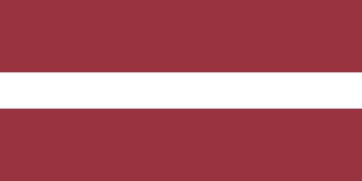 Flag of Latvia with two horizontal maroon stripes and a white horizontal stripe in the center.