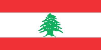 The flag of Lebanon featuring two horizontal red stripes, a white stripe in the center, and a green cedar tree in the middle.