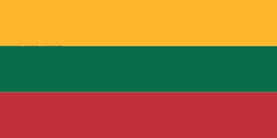 The image shows the flag of Lithuania, featuring three horizontal stripes in yellow, green, and red from top to bottom.