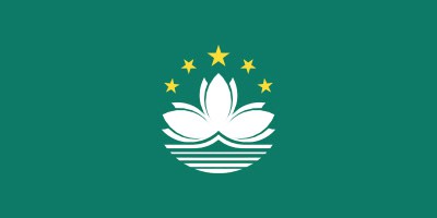 Green flag with a white lotus flower above stylized lines, topped by an arc of five gold stars.