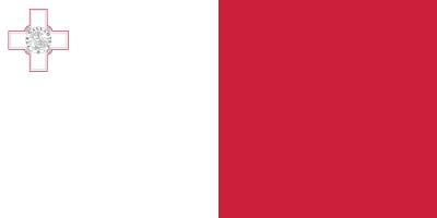 The flag of Malta, with vertical white and red bands; a George Cross depicted on the white band.