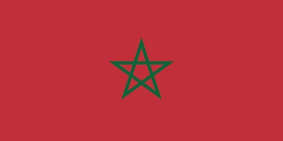 Flag of Morocco featuring a red background with a green five-pointed star at the center.