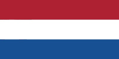 The image shows the national flag of the Netherlands with horizontal stripes of red, white, and blue.
