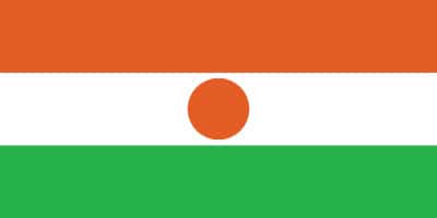 Flag of Niger with three horizontal stripes of orange, white, and green and an orange circle in the center of the white stripe.
