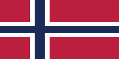 The image shows the flag of Norway, featuring a blue Nordic cross outlined in white on a red background.