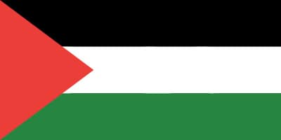 Flag with horizontal black, white, and green stripes and a red triangle on the left.