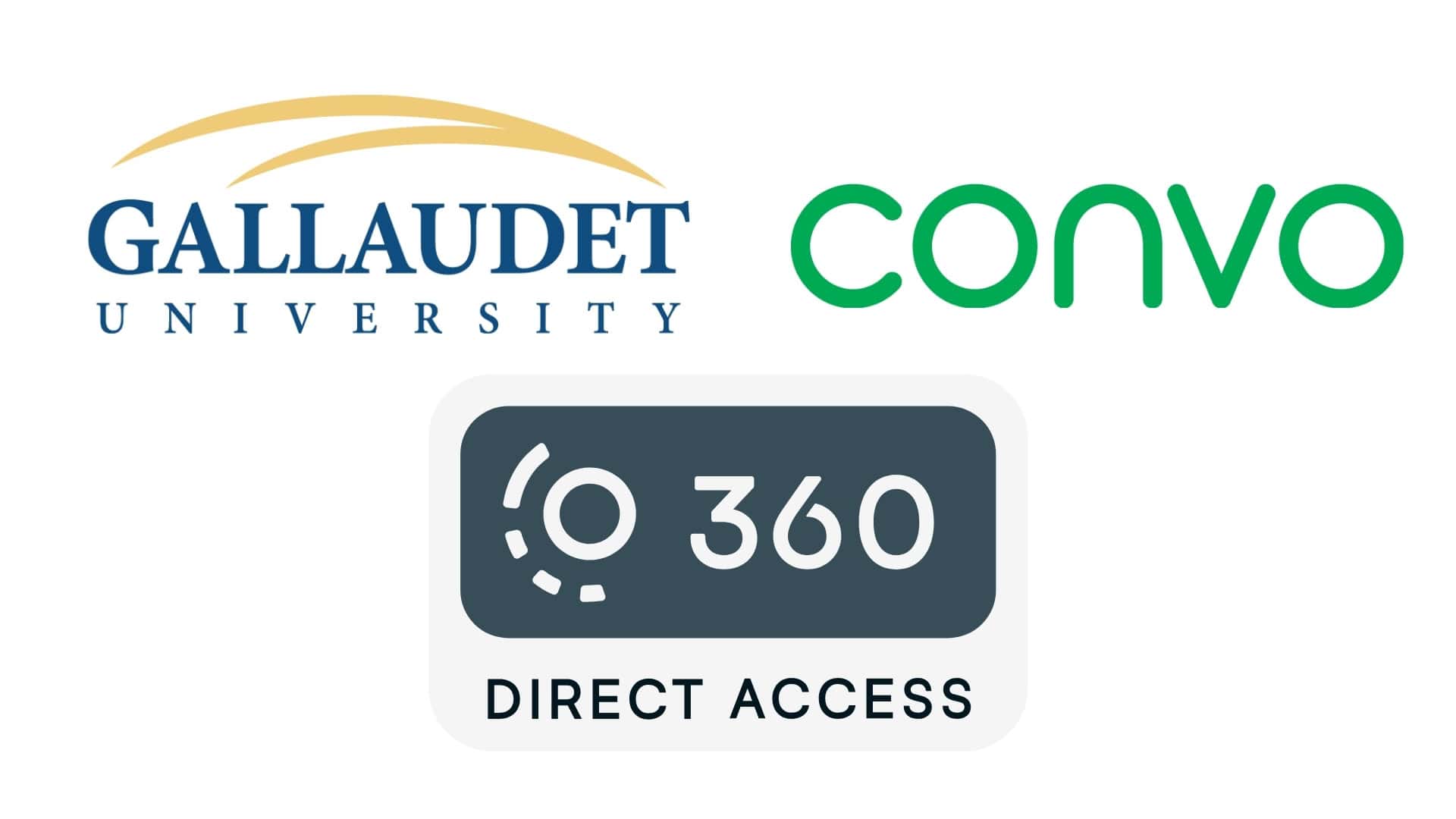 Logos of Gallaudet University, Convo, and 360 Direct Access are displayed on a white background.
