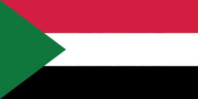 Flag of Sudan with horizontal red, white, and black stripes and a green triangle on the left.