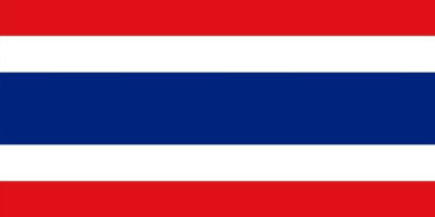 Flag of Thailand with five horizontal stripes: red at the top and bottom, white next to the red stripes, and a thicker blue stripe in the center.