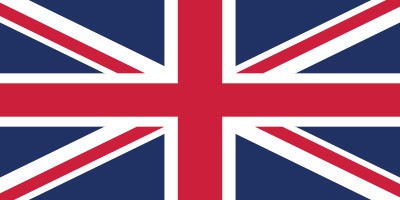 Flag of the United Kingdom with a red cross, diagonal red and white stripes, on a blue field.